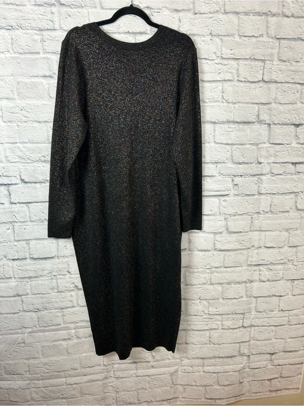 Torrid Size 2 /2X Crew Midi Dress Black Rainbow Metallic Knit Bodycon Long Sleev